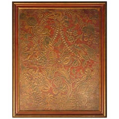 19th Century Flemish Embossed and Painted Leather Panel