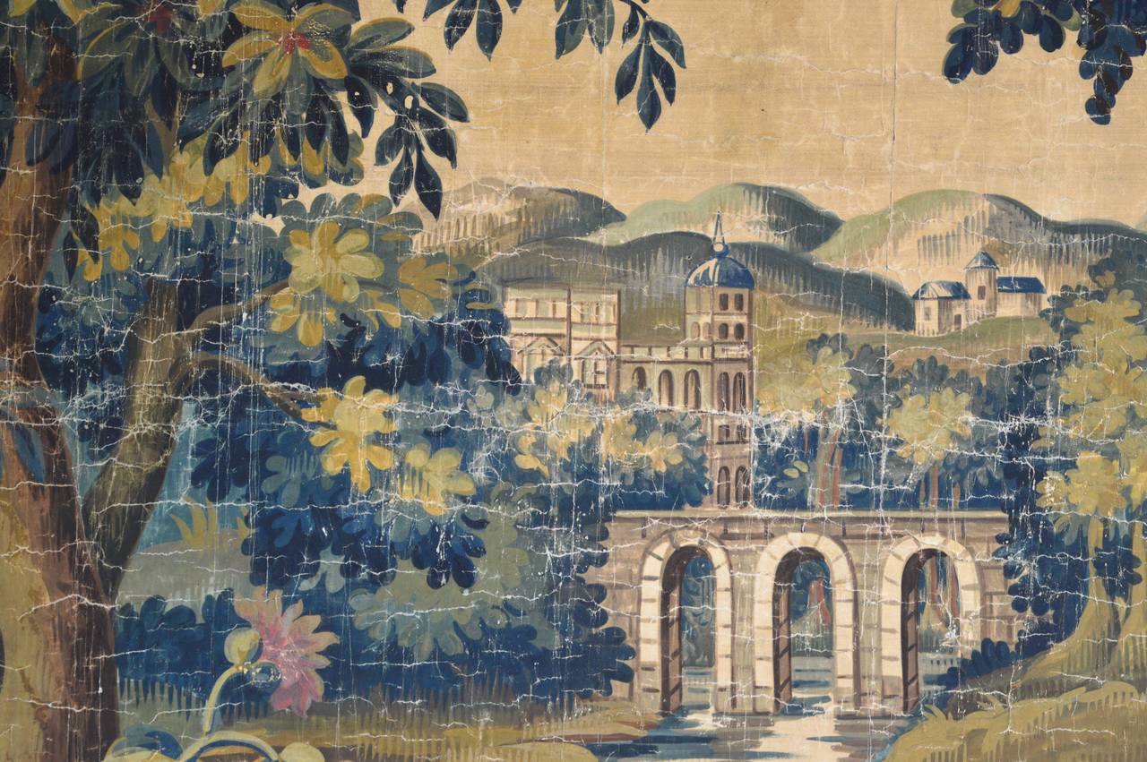 19th Century French Verdure Painted Paper Tapestry In Good Condition In Antwerp, BE