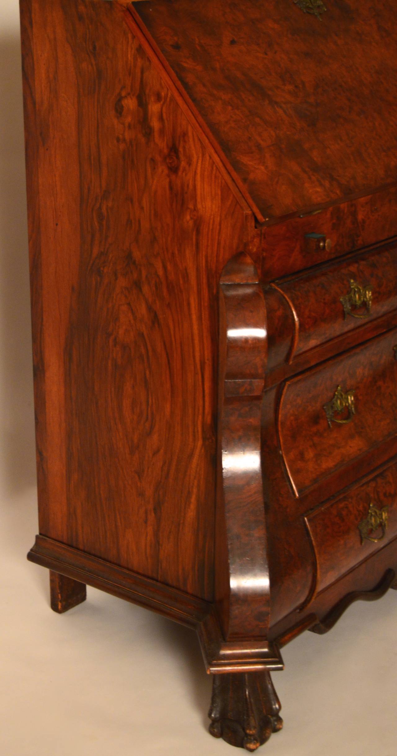 Dutch Rococo Style, Bombe-Form Burled Walnut Secretary 1