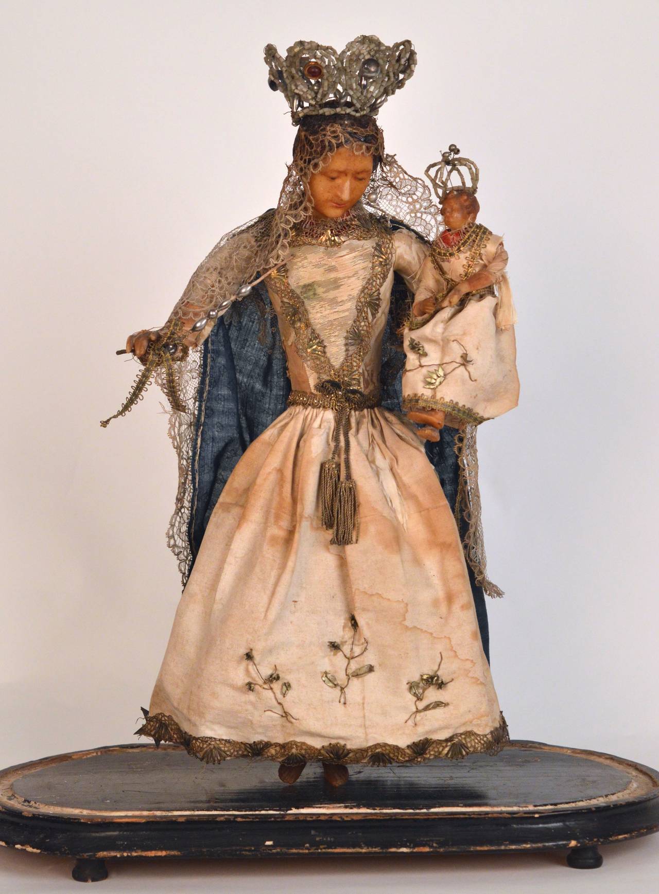 Louis XVI Circa 1790-1810 Belgian wax Chapel statue of the Virgin Mary and Jesus