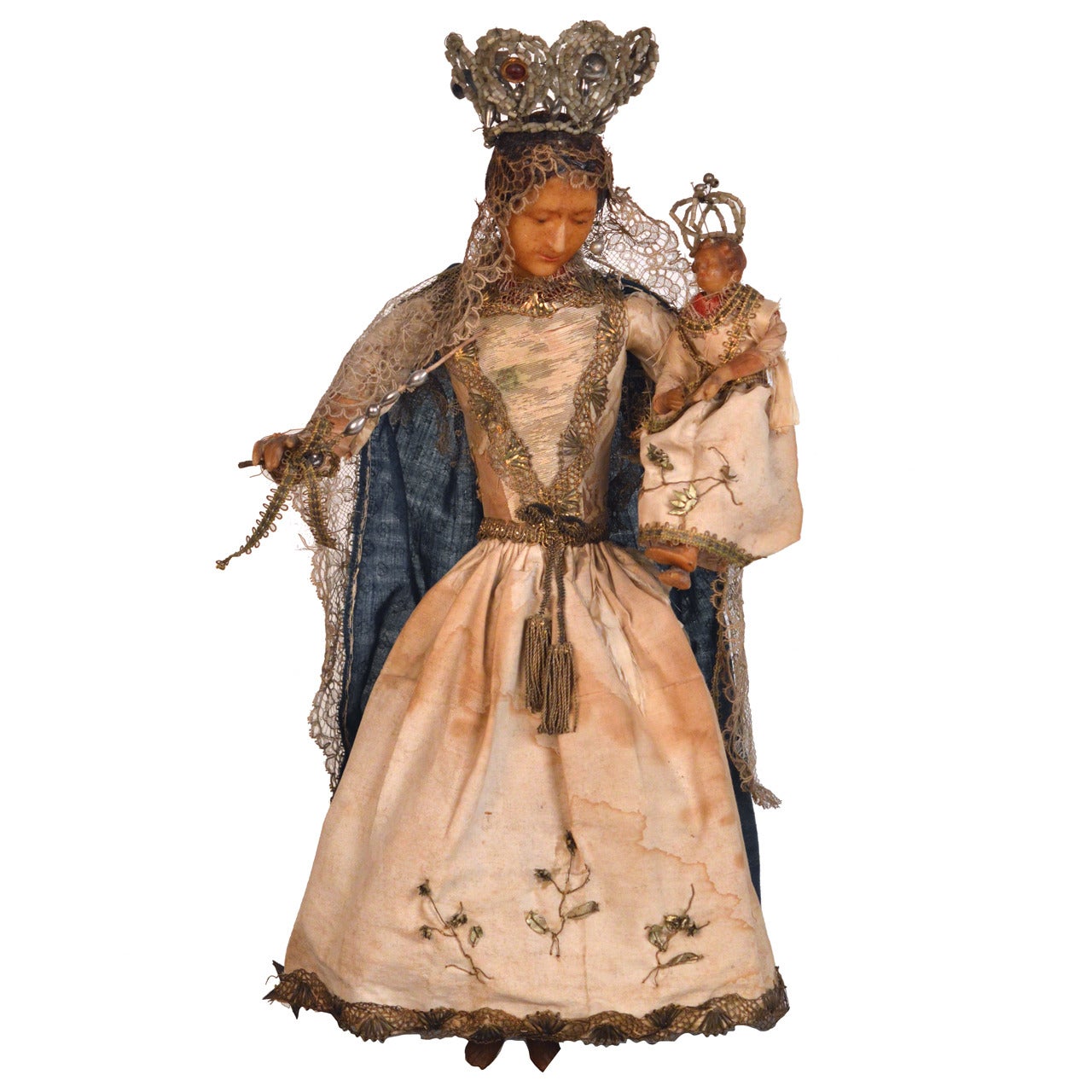 Circa 1790-1810 Belgian wax Chapel statue of the Virgin Mary and Jesus