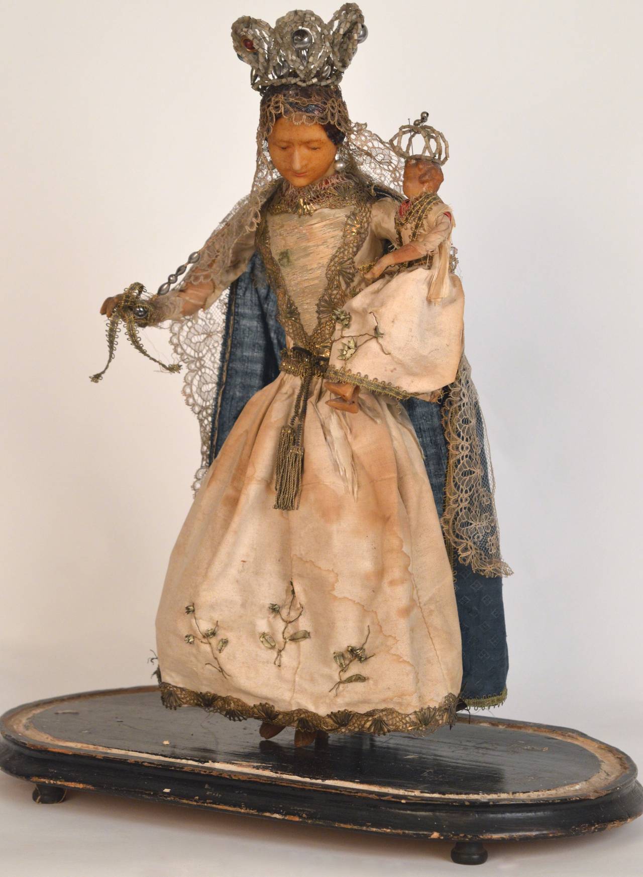 18th Century Circa 1790-1810 Belgian wax Chapel statue of the Virgin Mary and Jesus