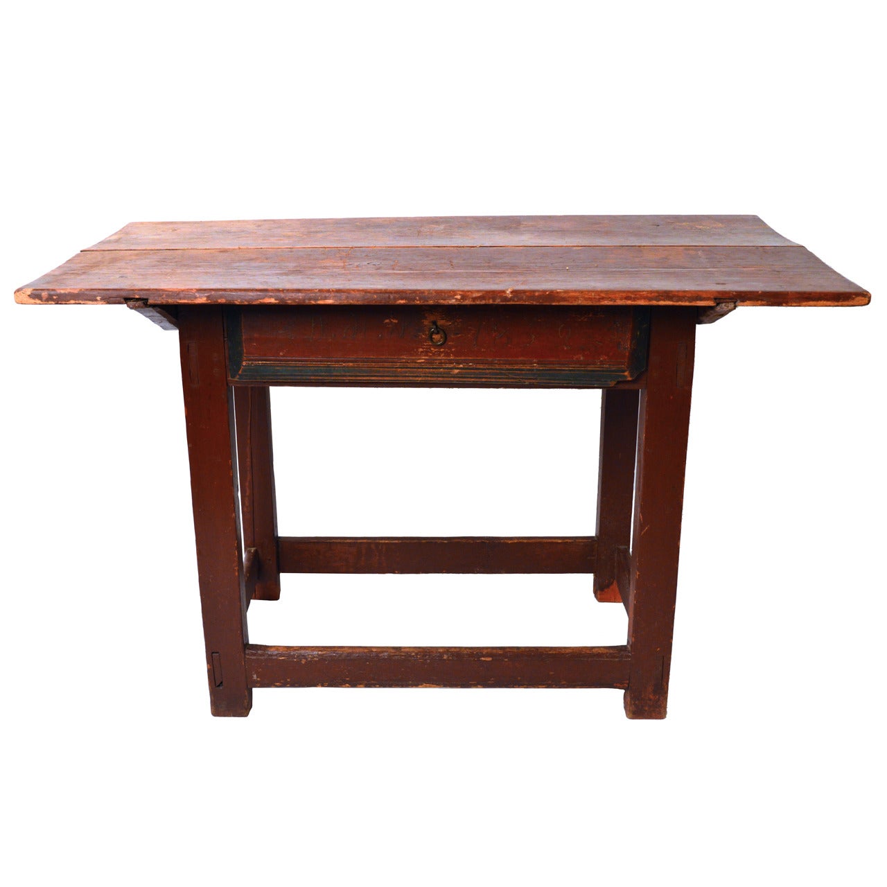 19th Century Swedish One-Drawer Table Retaining the Original Paint and Hardware For Sale