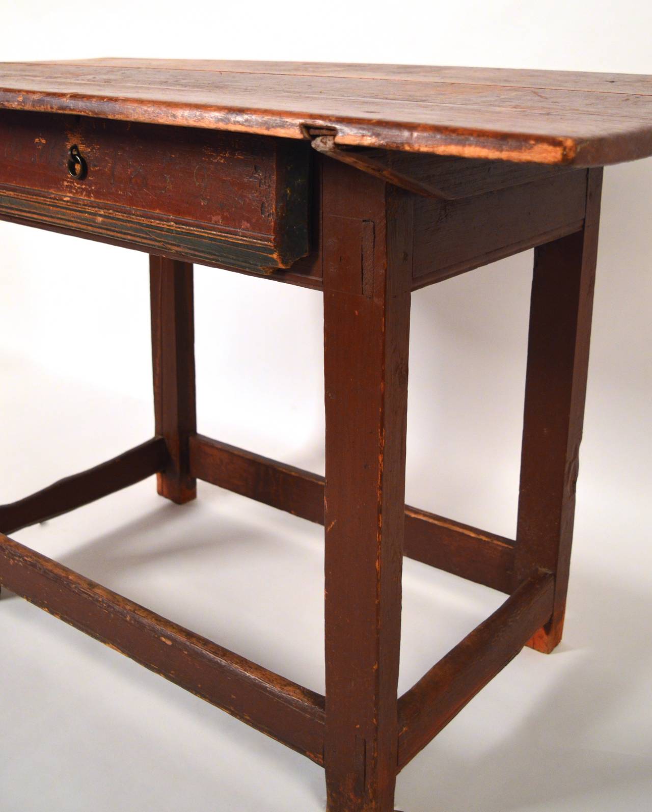 19th Century Swedish One-Drawer Table Retaining the Original Paint and Hardware For Sale 4