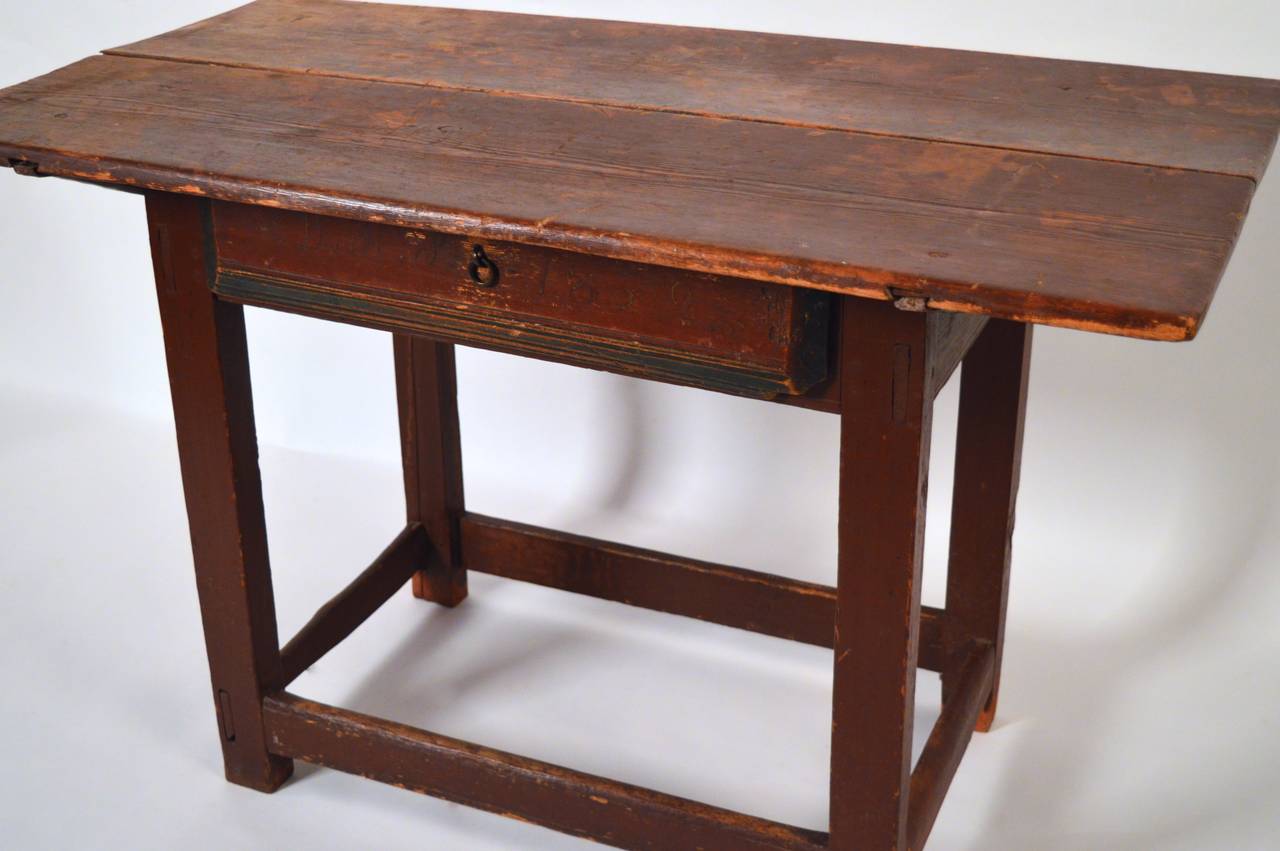 19th Century Swedish One-Drawer Table Retaining the Original Paint and Hardware For Sale 2