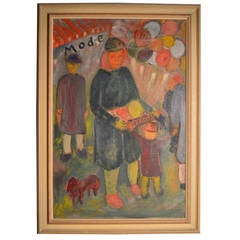 French Expressionist Painting of A Lively Parisian Market Scene