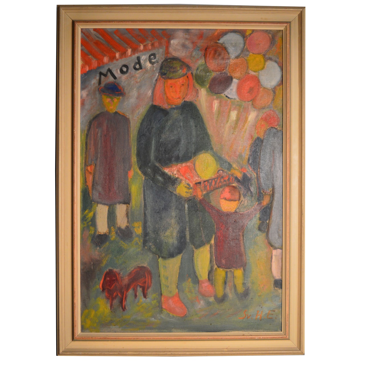 French Expressionist Painting of A Lively Parisian Market Scene