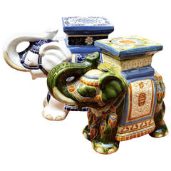 Two Hollywood Regency mid century Ceramic Elephant Garden Seats or Tables