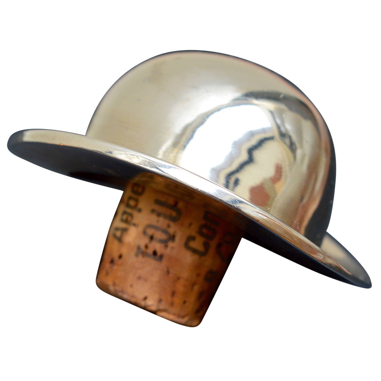 Silver Plated English Bottle Stopper in the Form of a Bowler Hat at 1stDibs