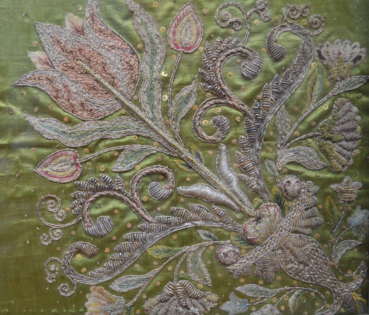 Baroque 17th Century Italian Pistachio Green Embroidered Silk Chalice Veil