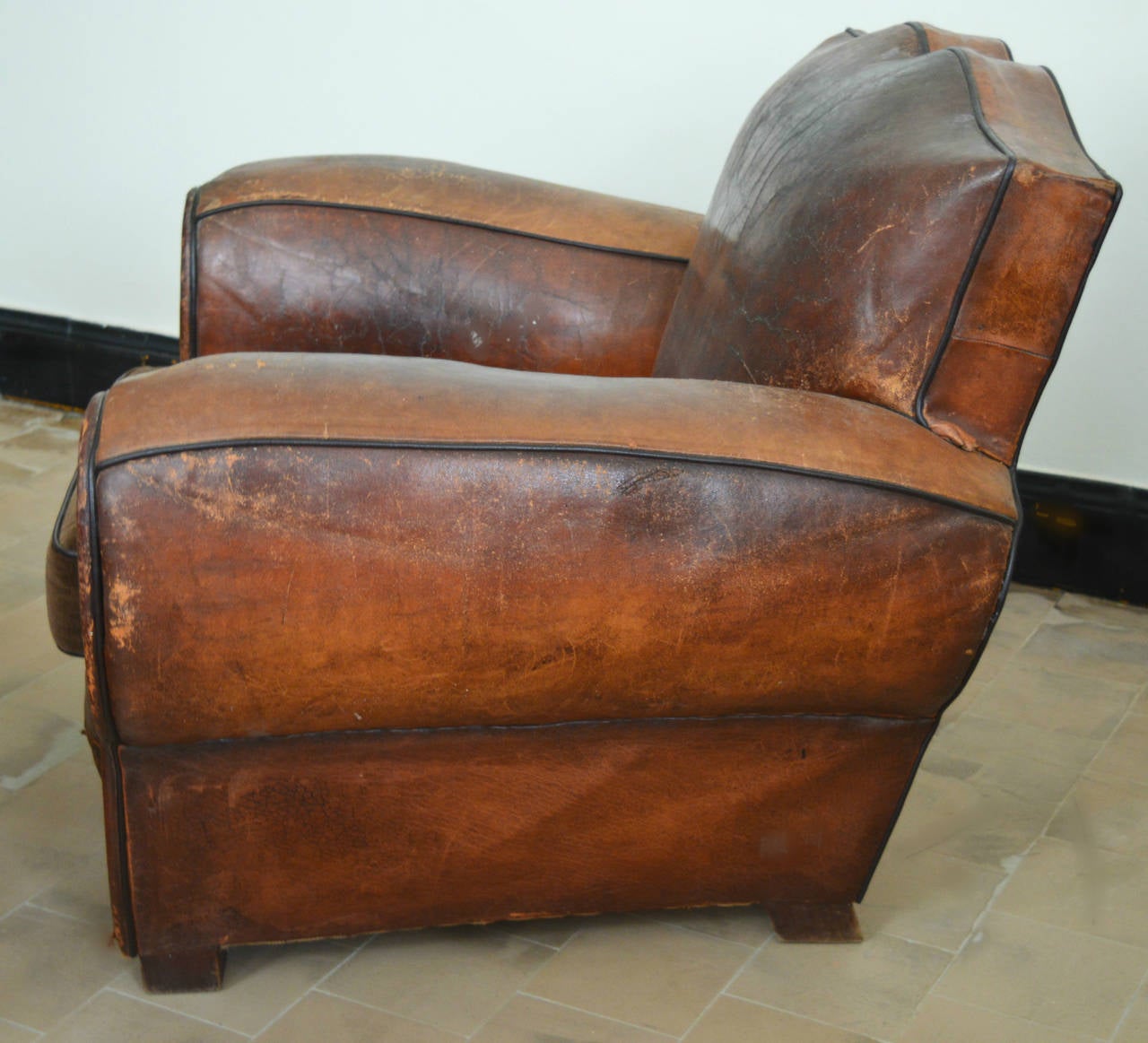 Pair of 1930s French Leather Mustache Back Club Chairs 3
