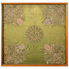 Antique 17th Century Italian Pistachio Green Embroidered Silk Chalice Veil