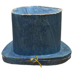 19th Century Swedish Blue Painted Paper Top Hat Box