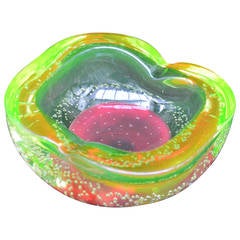 Galliano Ferro "Controlled Bubbles" Murano Uranium Glass Bowl 