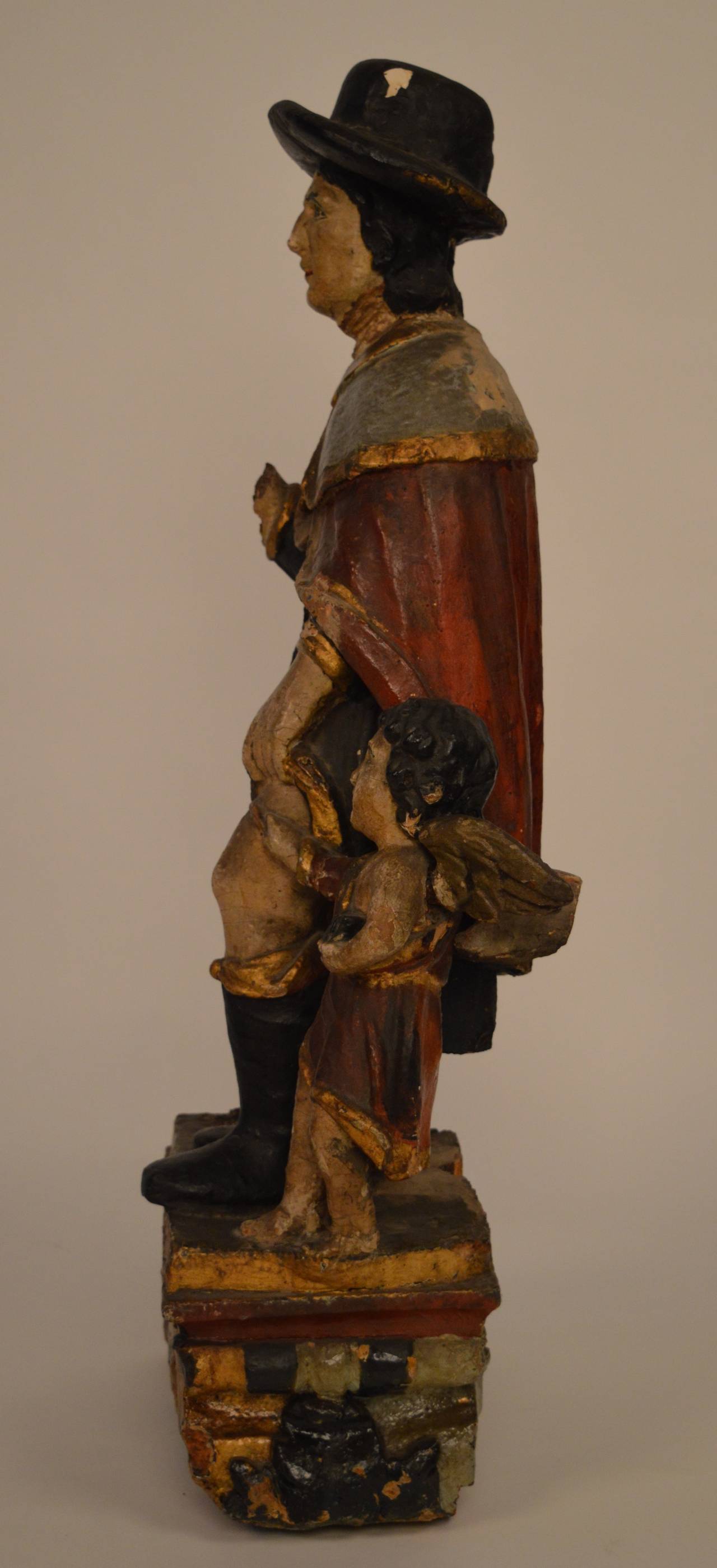 17th Century Italian Carved Wood Shrine Statue of Saint Roch 2
