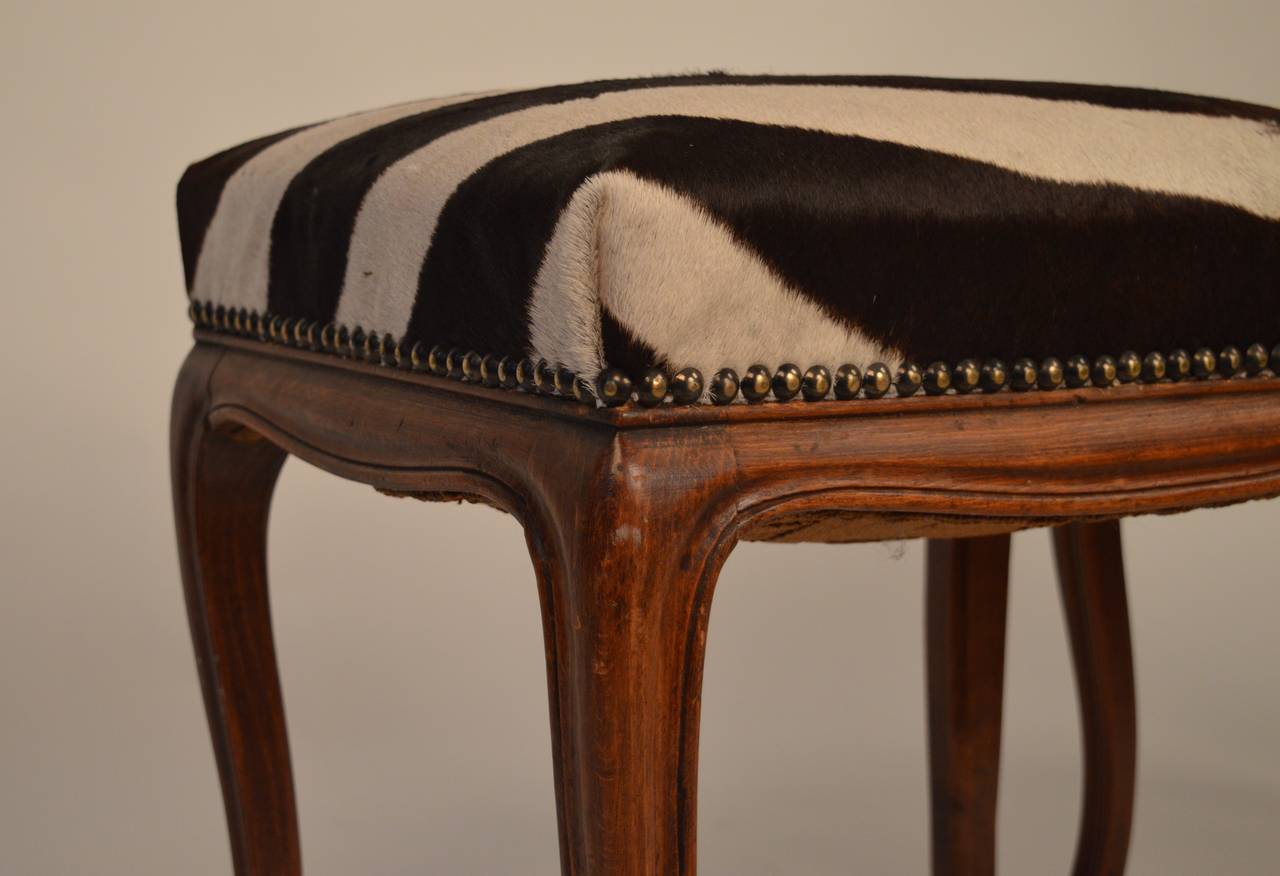 19th Century A pair of French Louis XV style benches with zebra upholstery