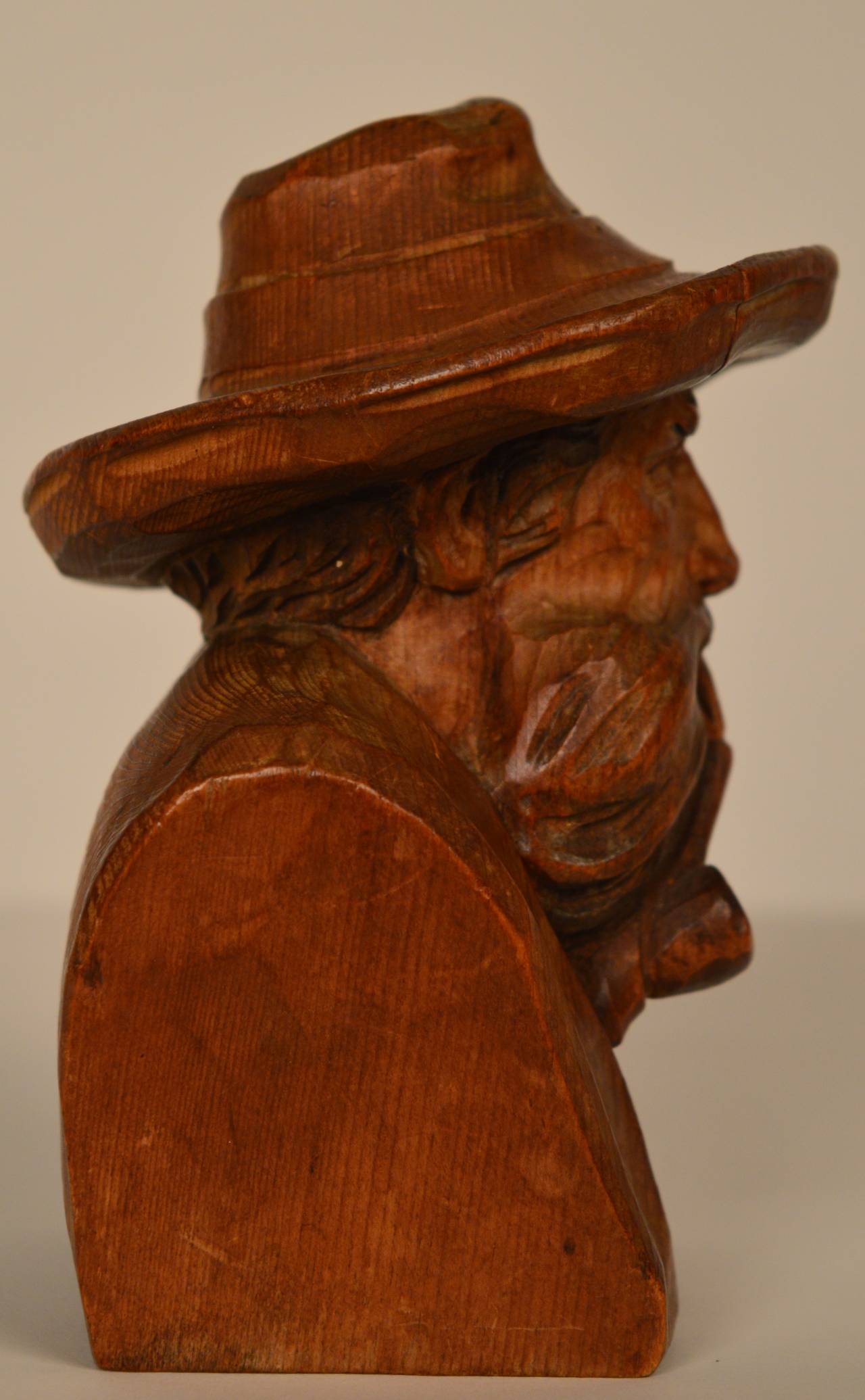 German Circa 1930 Continental carved wood bust of a man