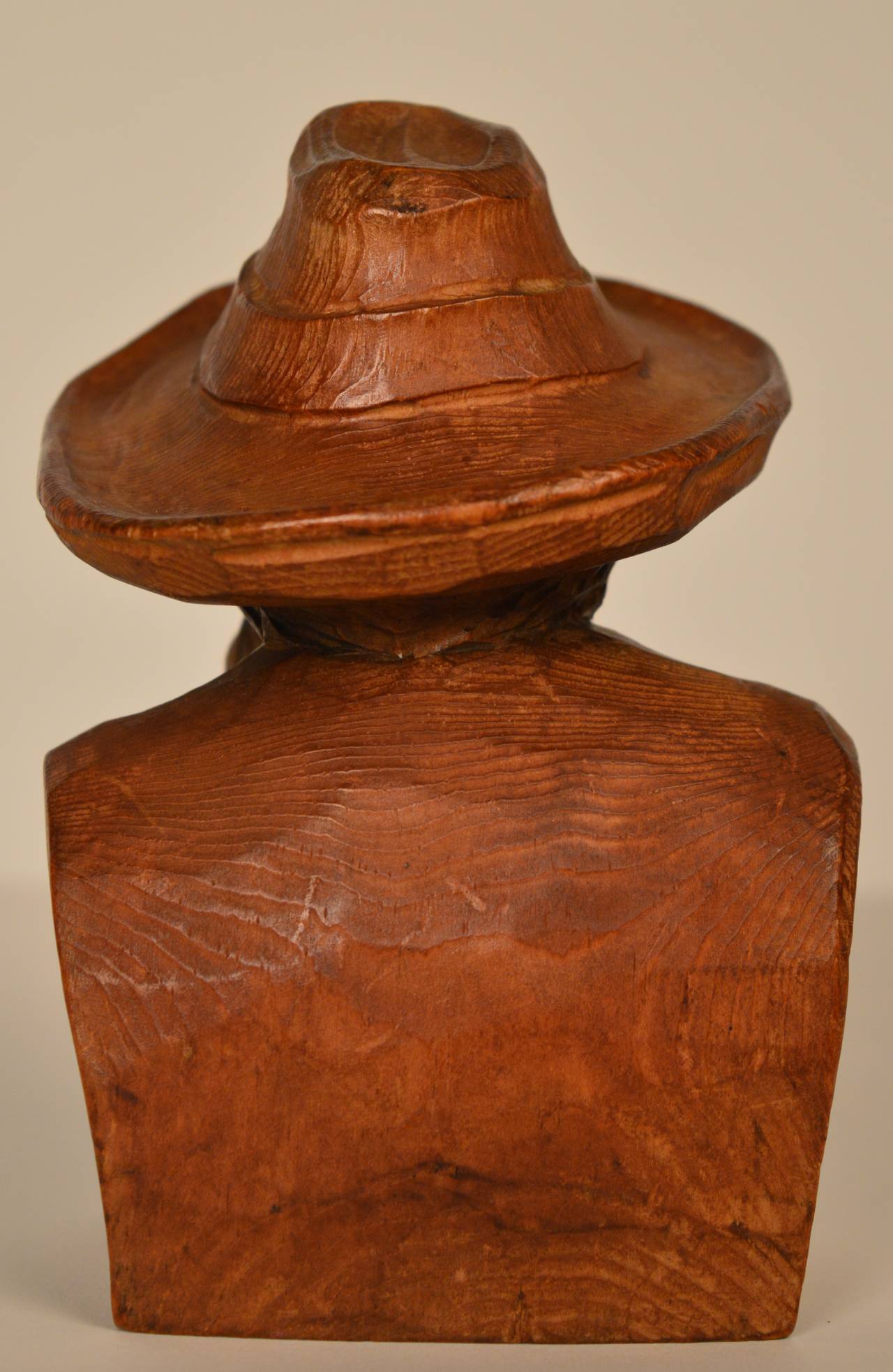 Carved Circa 1930 Continental carved wood bust of a man