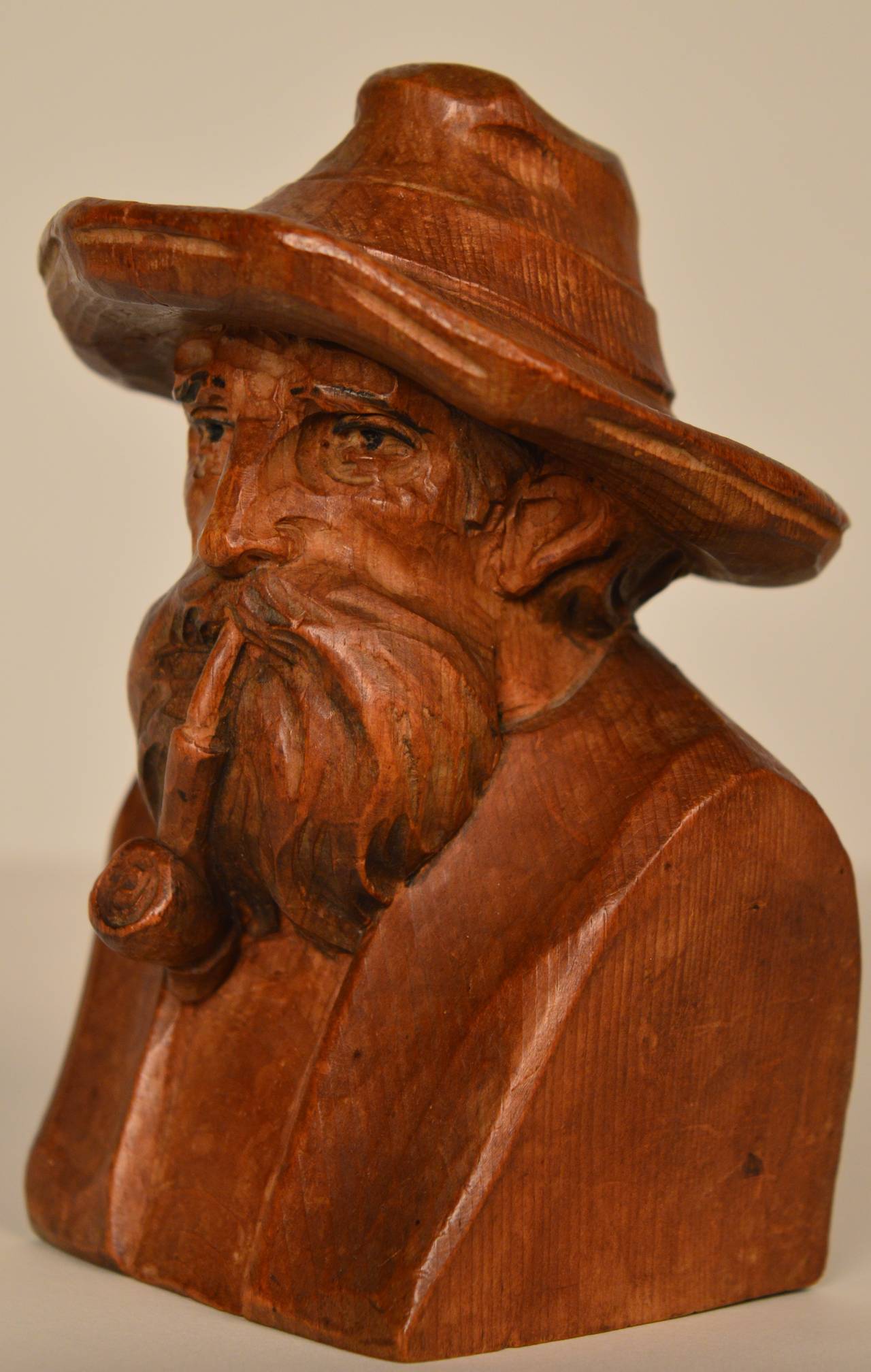 20th Century Circa 1930 Continental carved wood bust of a man