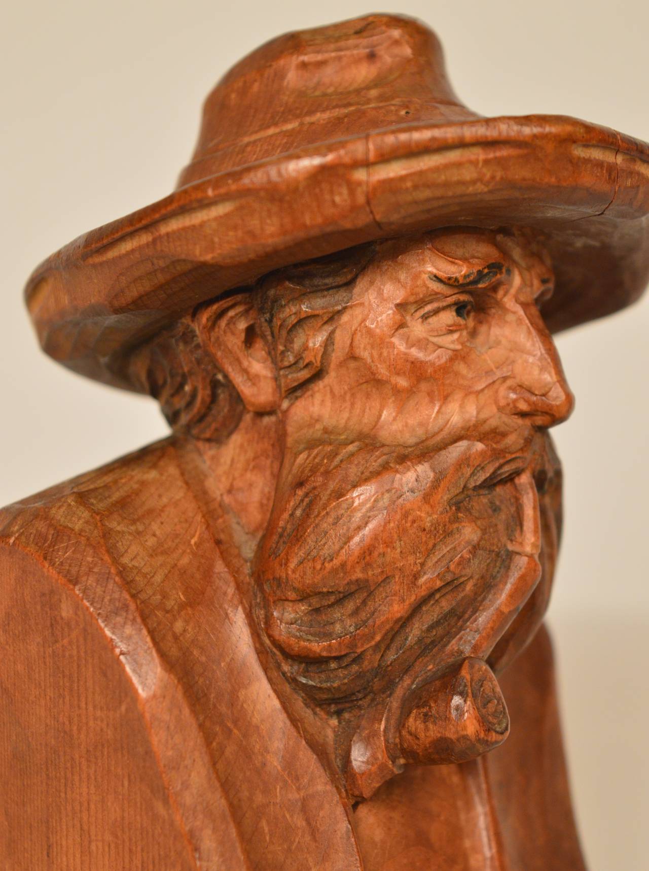 Circa 1930 Continental carved wood bust of a man 1