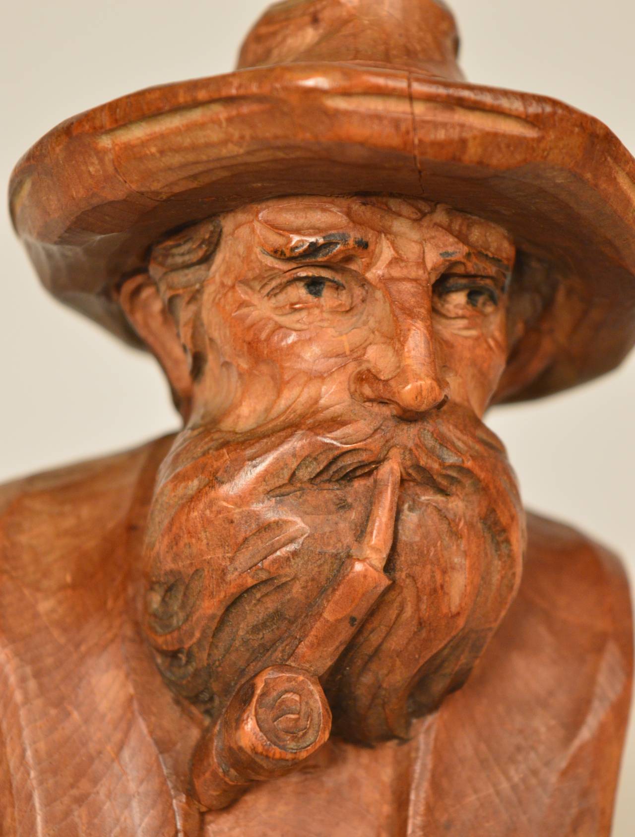 Circa 1930 Continental carved wood bust of a man 2