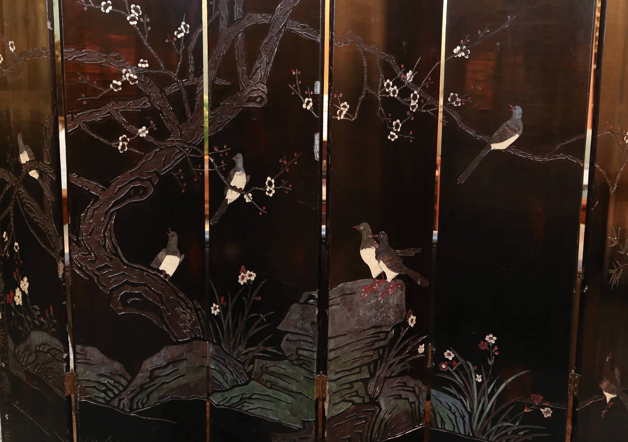 Wood Double-Sided, Painted Black Lacquer Coromandel Screen