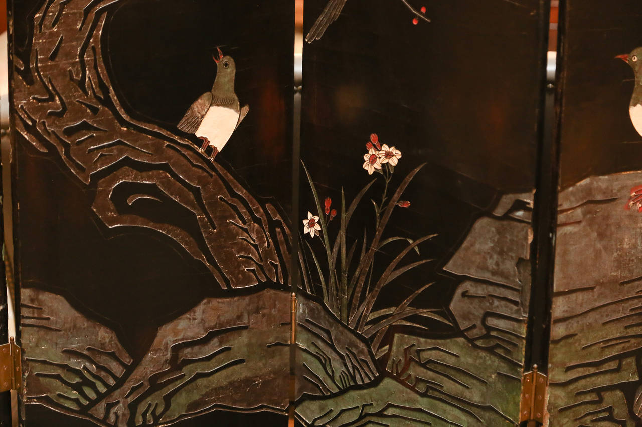 Double-Sided, Painted Black Lacquer Coromandel Screen 2