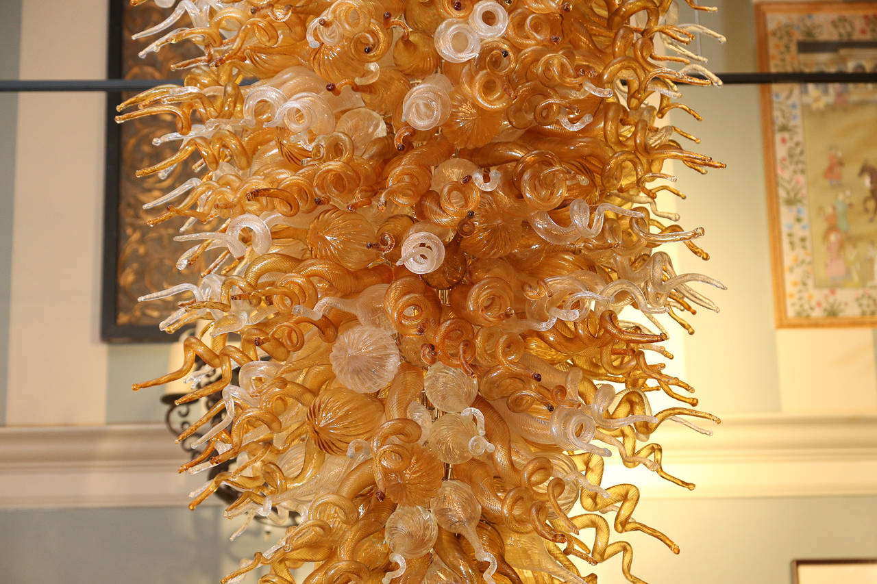 Hand-blown glass chandelier in the manner or Chihuly.