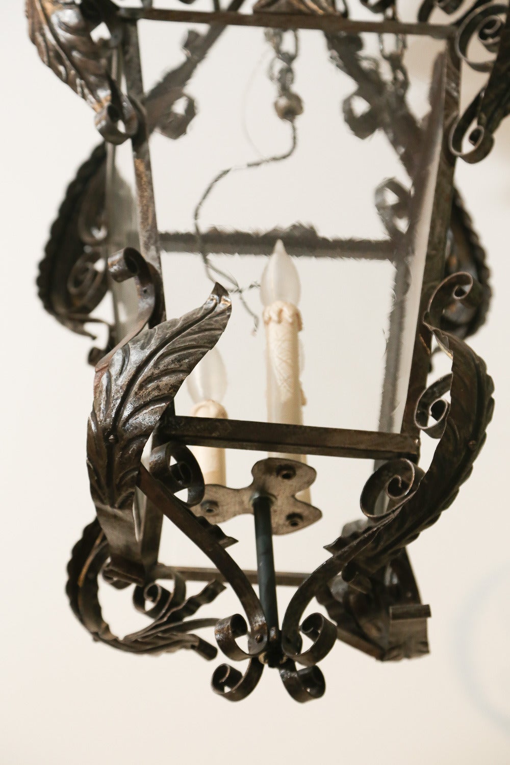 Belle Époque Pair of Metal Tole and Wrought Iron Lanterns