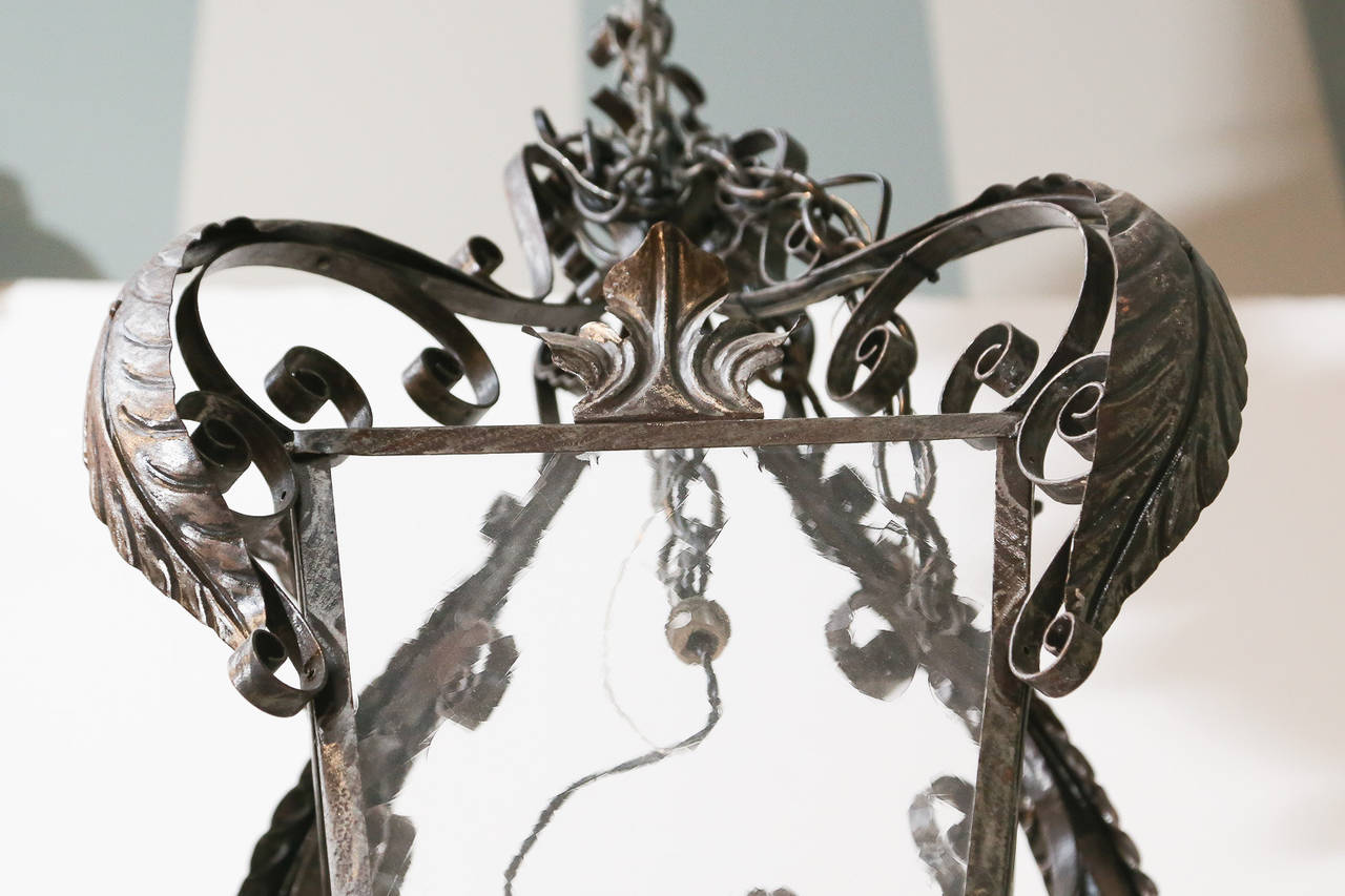 French Pair of Metal Tole and Wrought Iron Lanterns