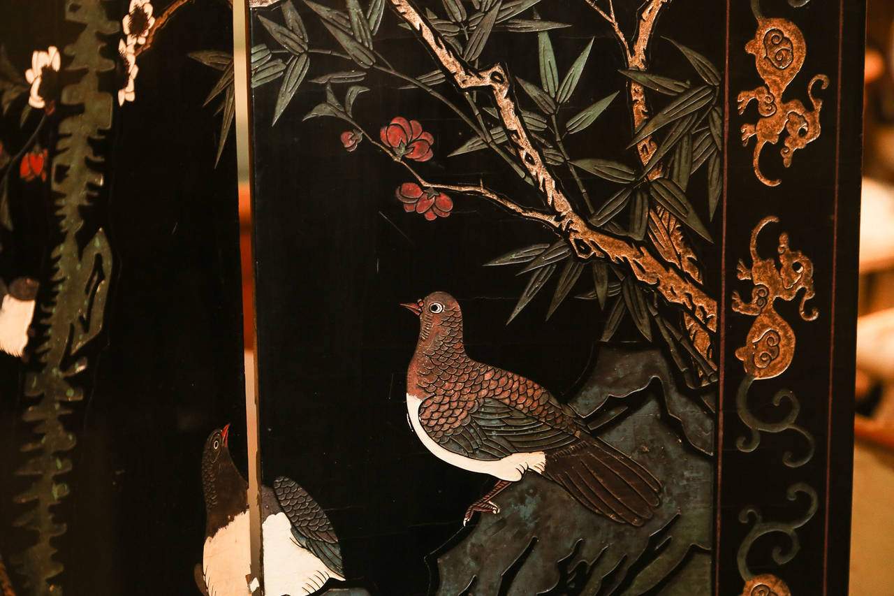 Chinese Double-Sided, Painted Black Lacquer Coromandel Screen