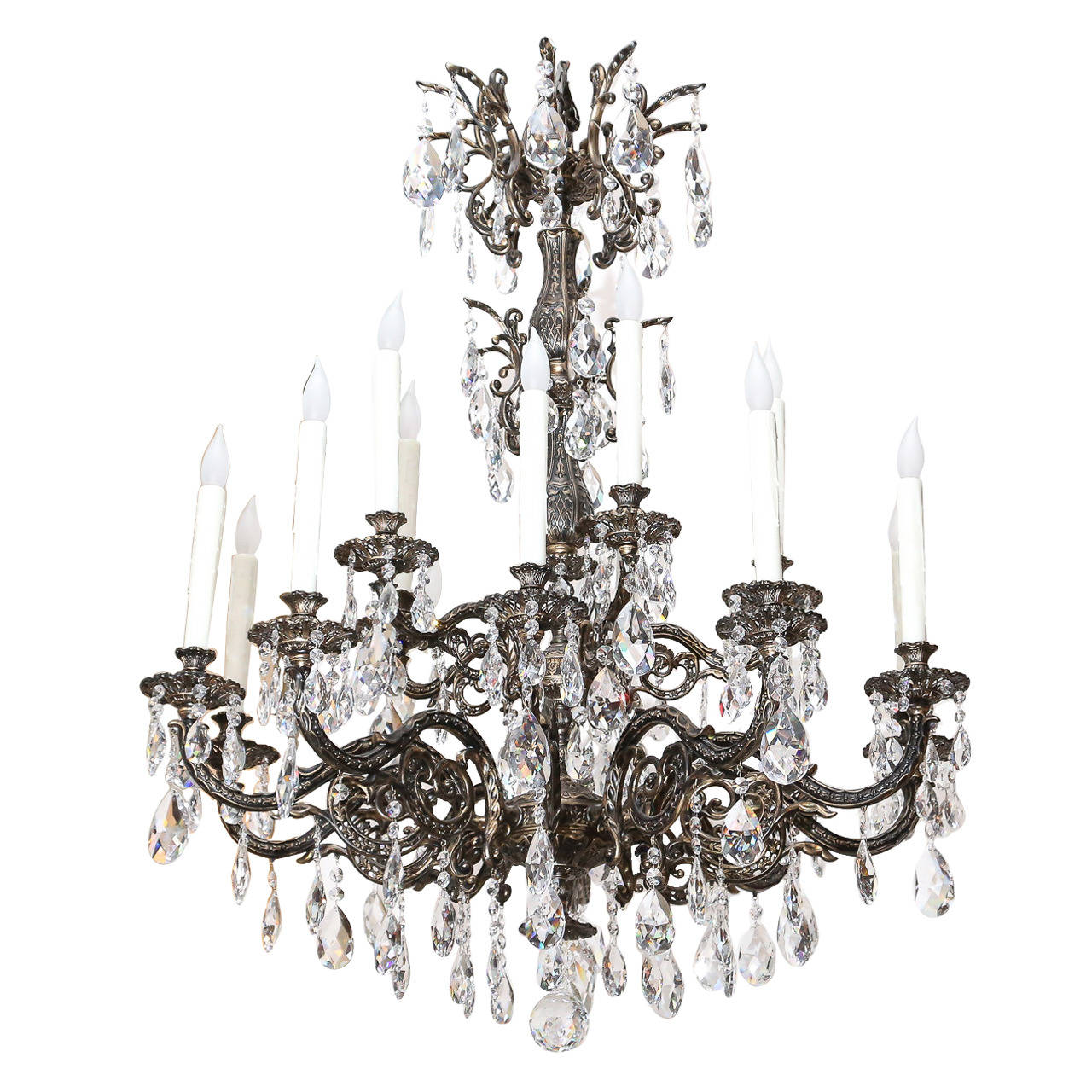Bronze and Crystal FifteenLight Chandelier at 1stdibs