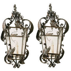 Pair of Metal Tole and Wrought Iron Lanterns