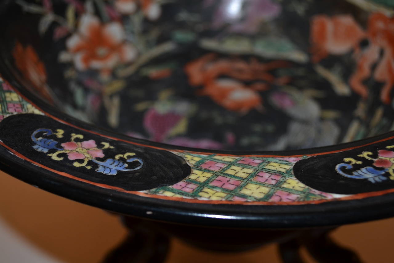 Chinese Black Painted Koi Bowl