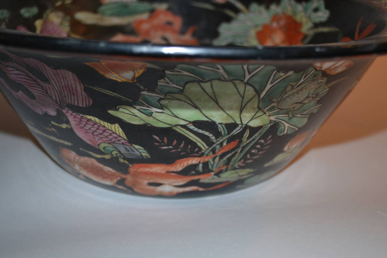 Black Painted Koi Bowl In Excellent Condition In Houston, TX