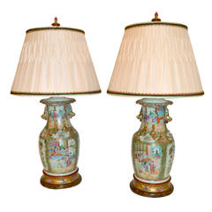 Pair of Famille Rose Lamps