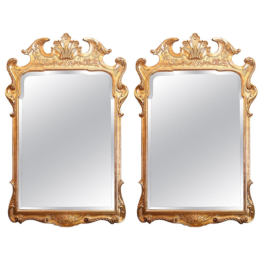 Pair of George I-Style Gesso &  Gilt Mirror Carved Mirrors For Sale