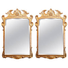 Pair of George I-Style Gesso &  Gilt Mirror Carved Mirrors
