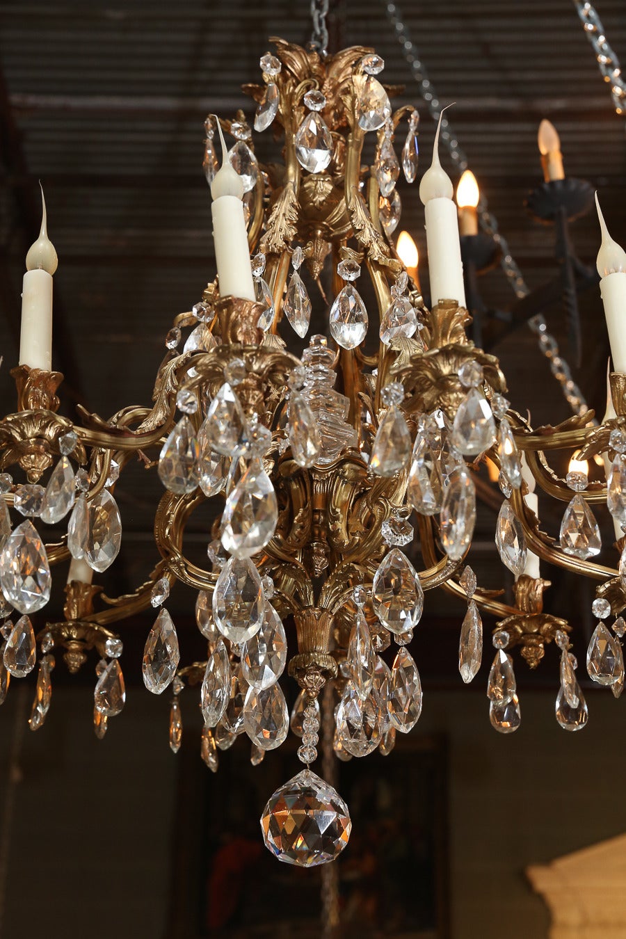 Louis XV Bronze Doré and Crystal Twelve-Light Chandelier Attributed to Maison Jansen