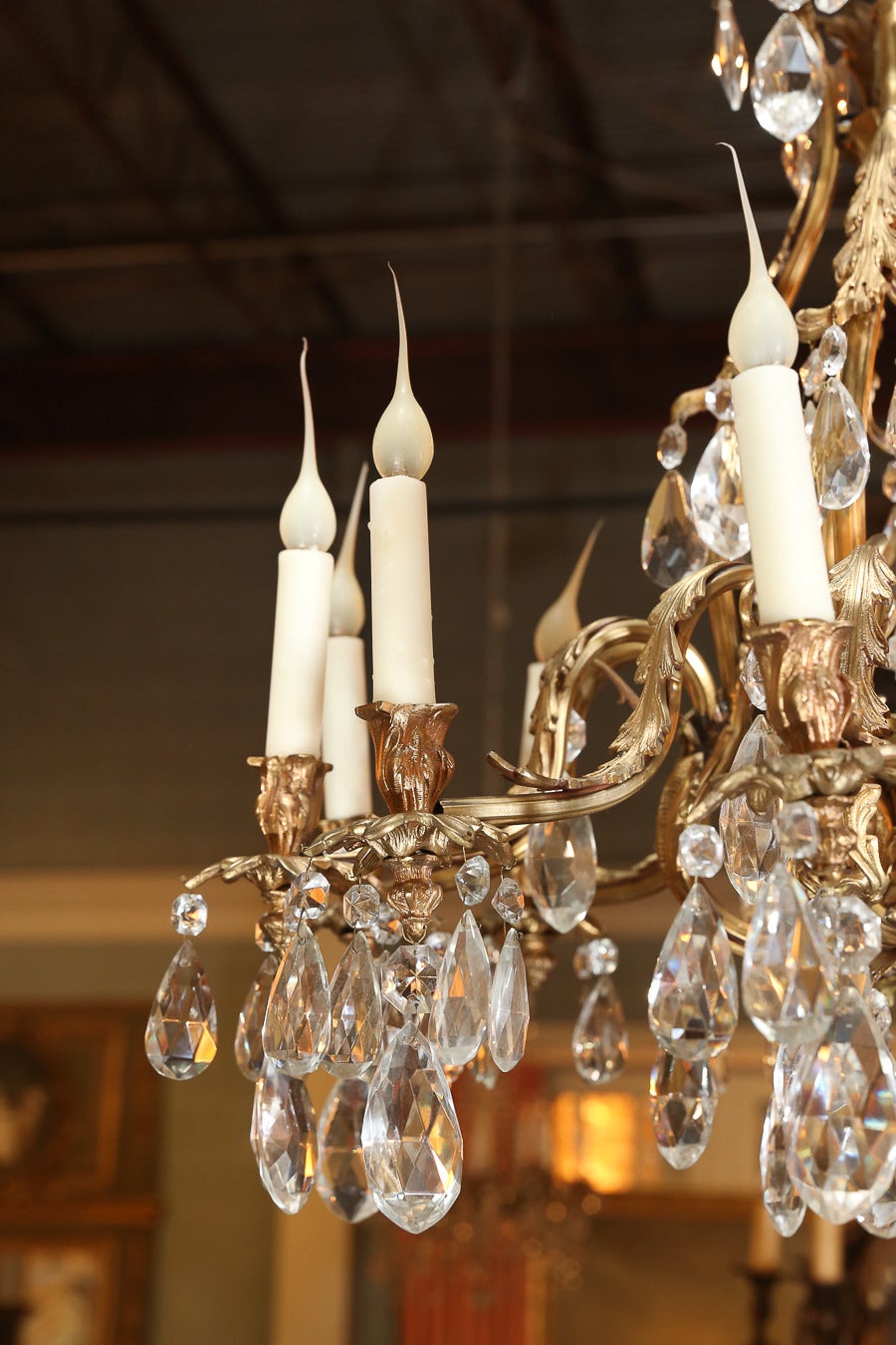 Bronze Doré and Crystal Twelve-Light Chandelier Attributed to Maison Jansen In Excellent Condition In Houston, TX