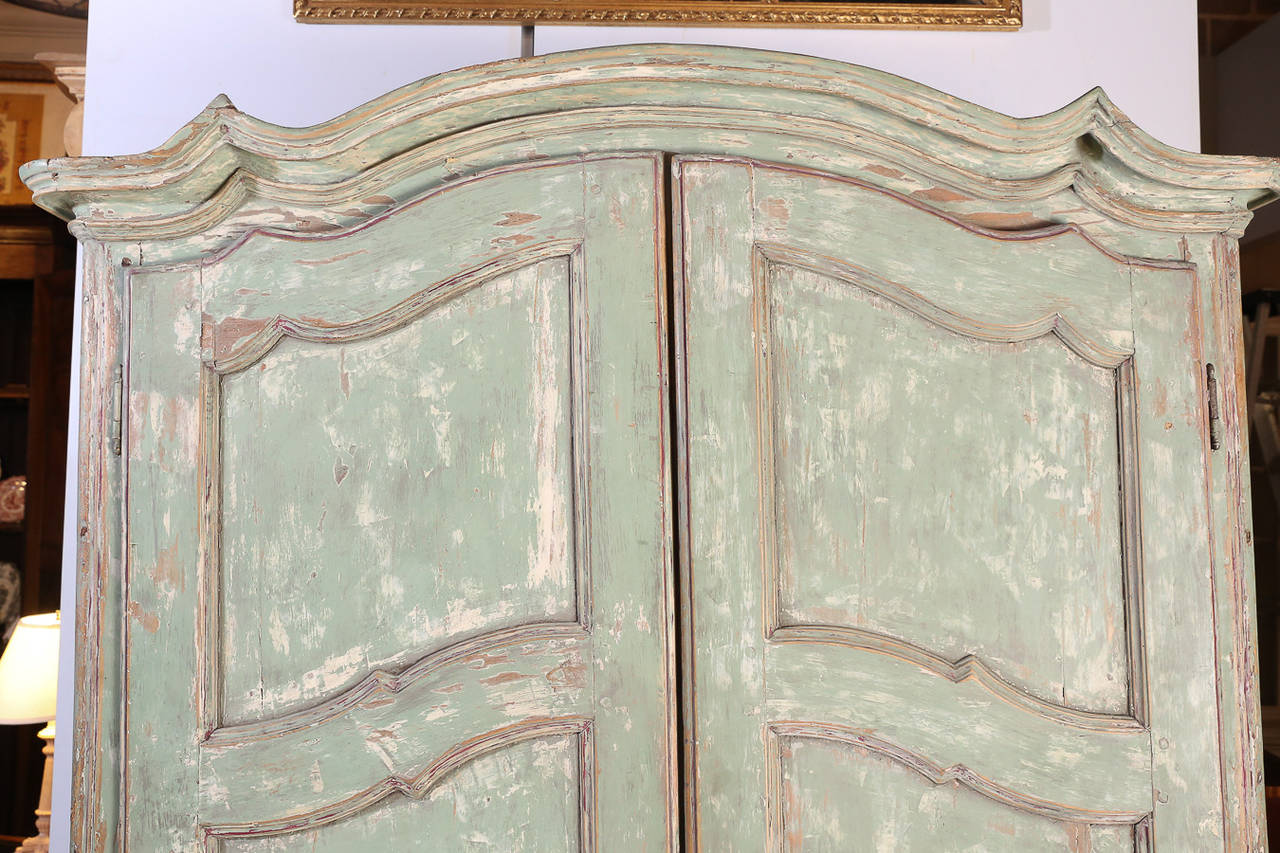Antique Distressed Painted Italian Armoire In Good Condition In Houston, TX