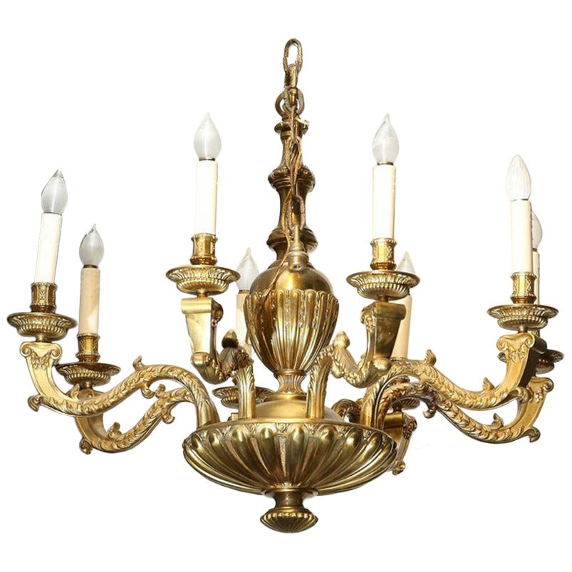 8 Light  Finely Detailed Gilt Bronze Regency Chandelier For Sale