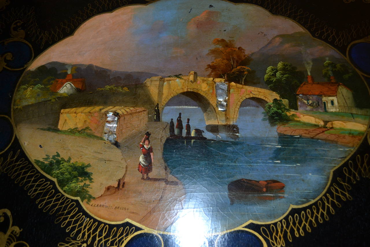 19th Century Painted Tray on Stand For Sale