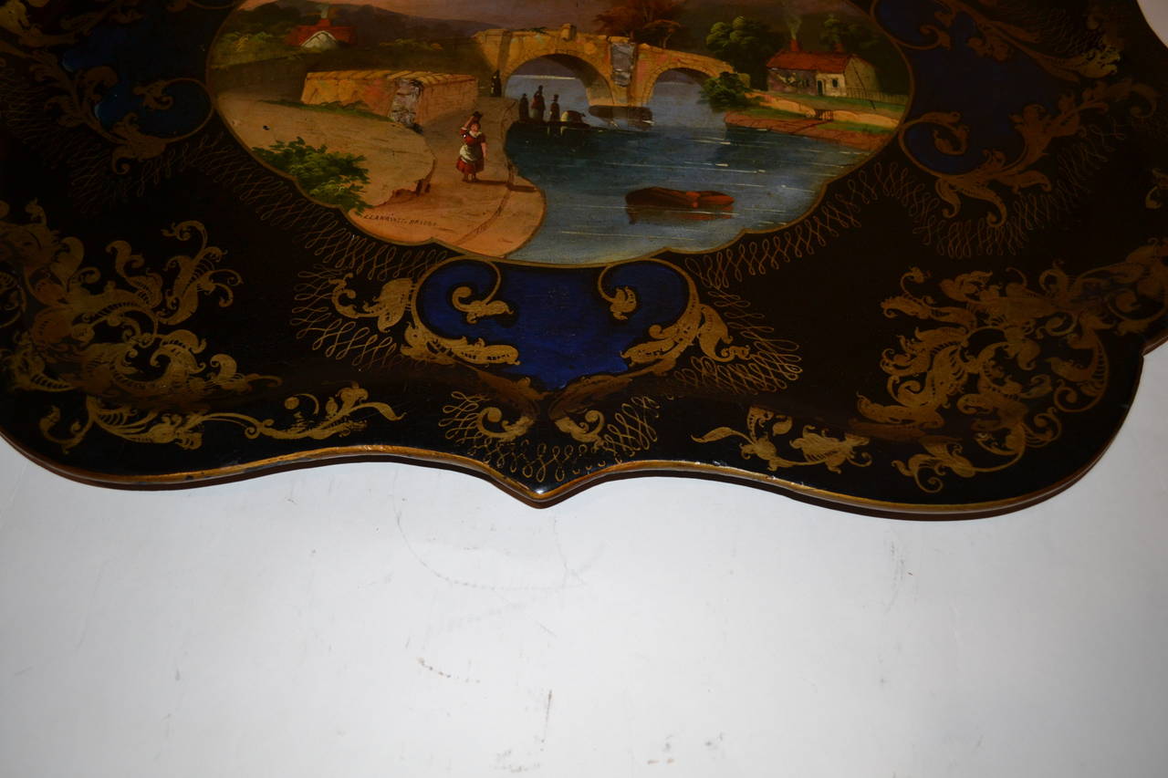 Wood Painted Tray on Stand For Sale