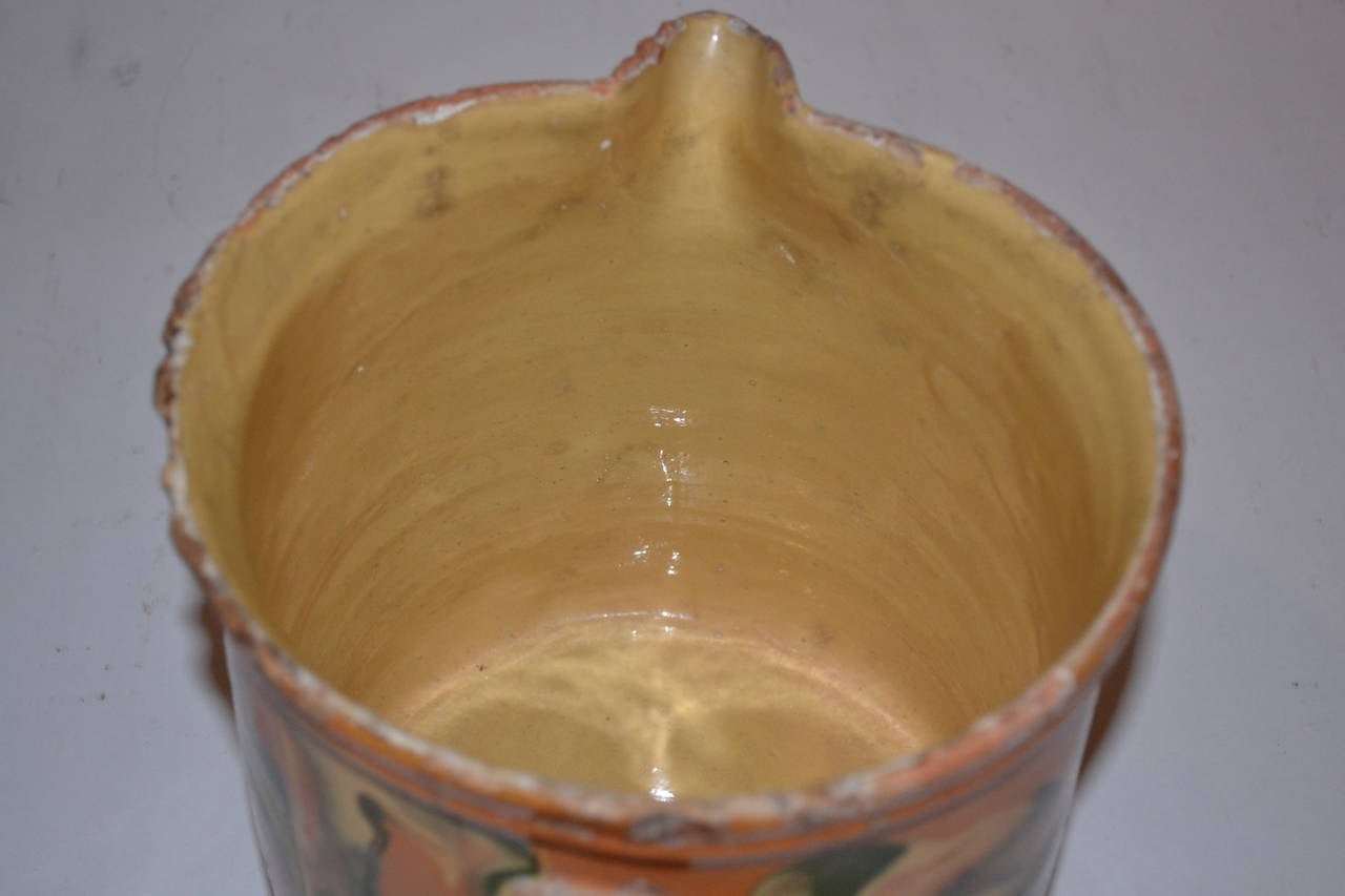 Hand-Crafted Stoneware Glazed Pitcher with Marbleized Painting For Sale