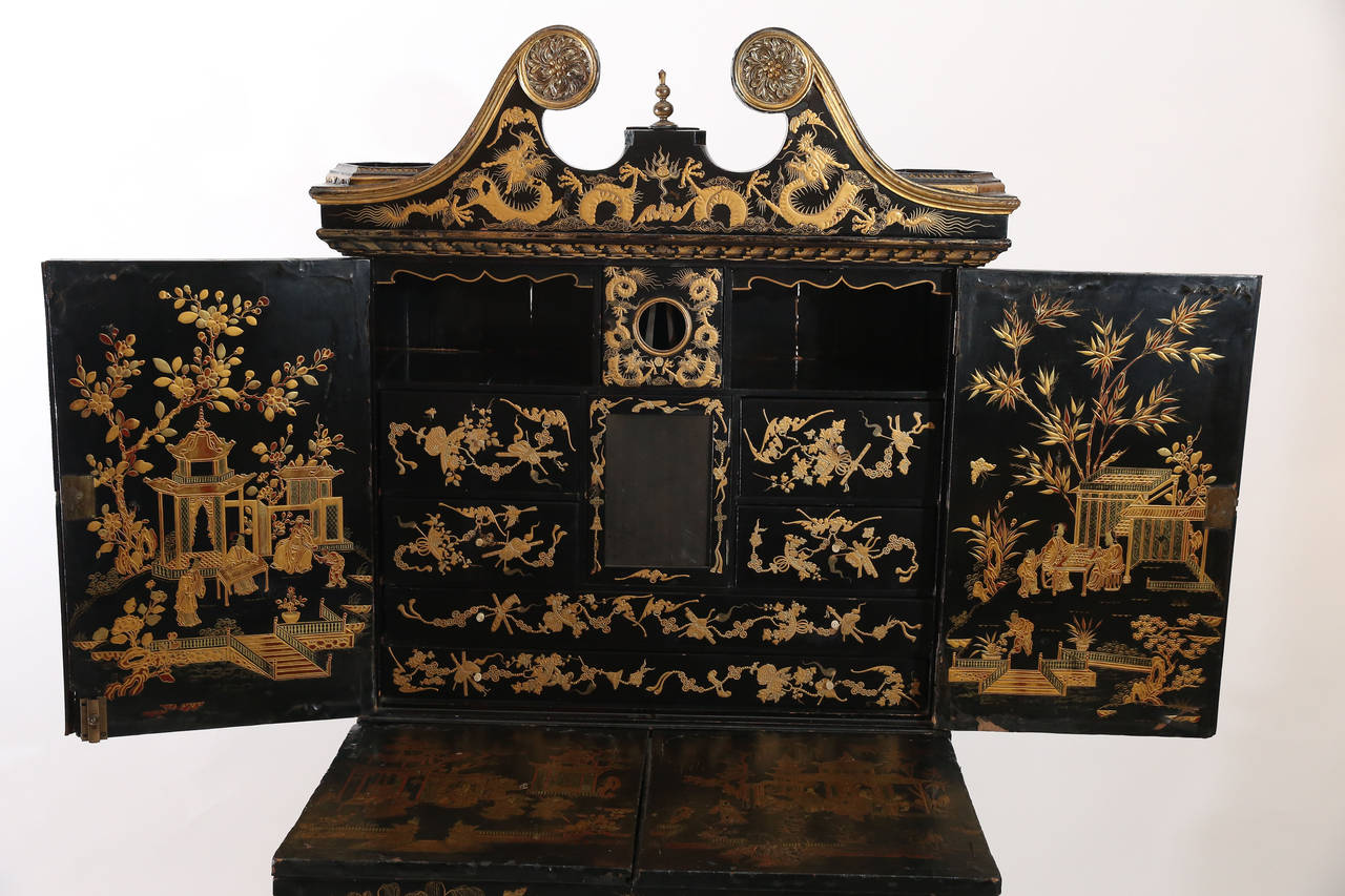 Chinese Black Lacquer Chinoiserie Desk