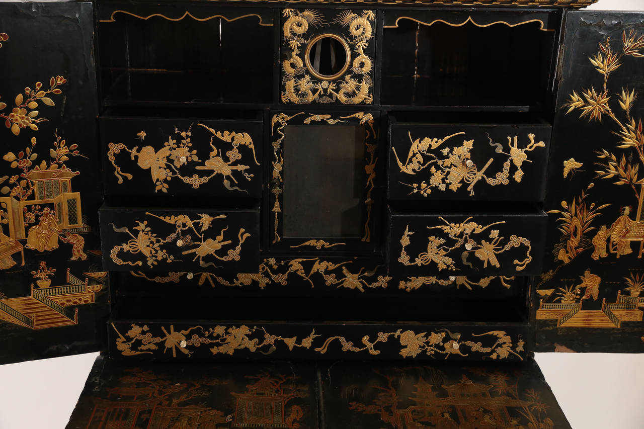 Japanned Black Lacquer Chinoiserie Desk