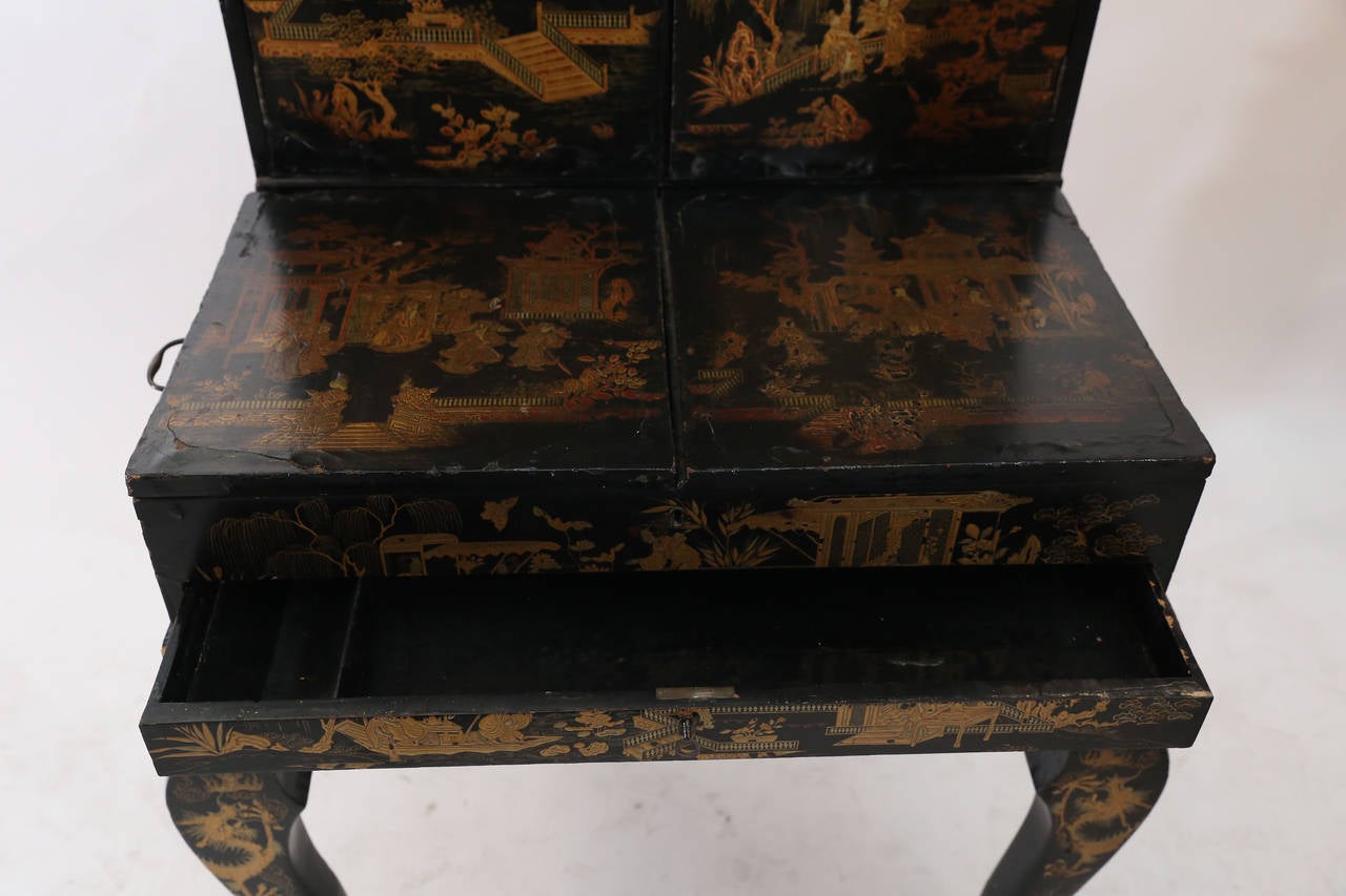 Chinese Export Black Lacquer Chinoiserie Desk