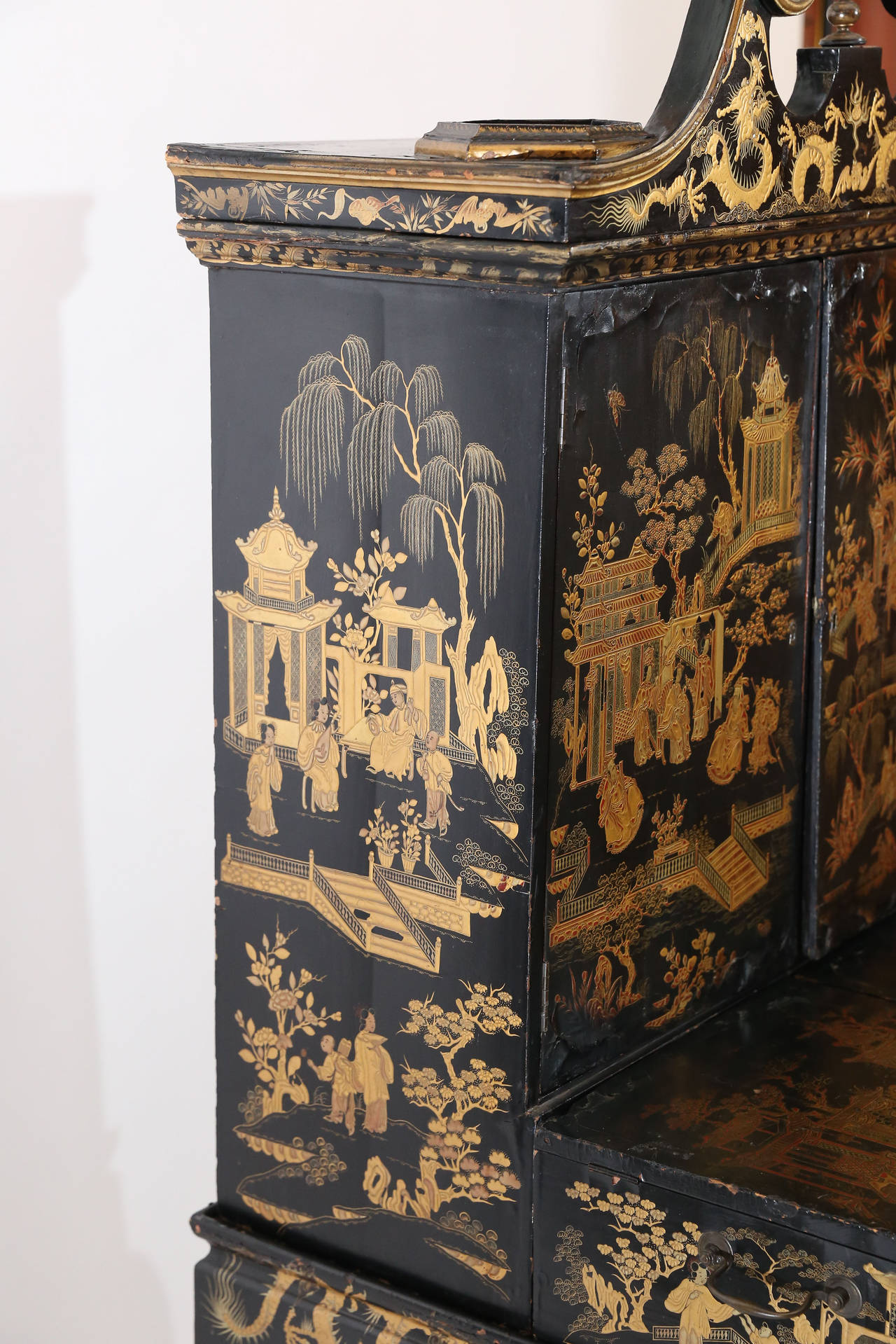 Wood Black Lacquer Chinoiserie Desk