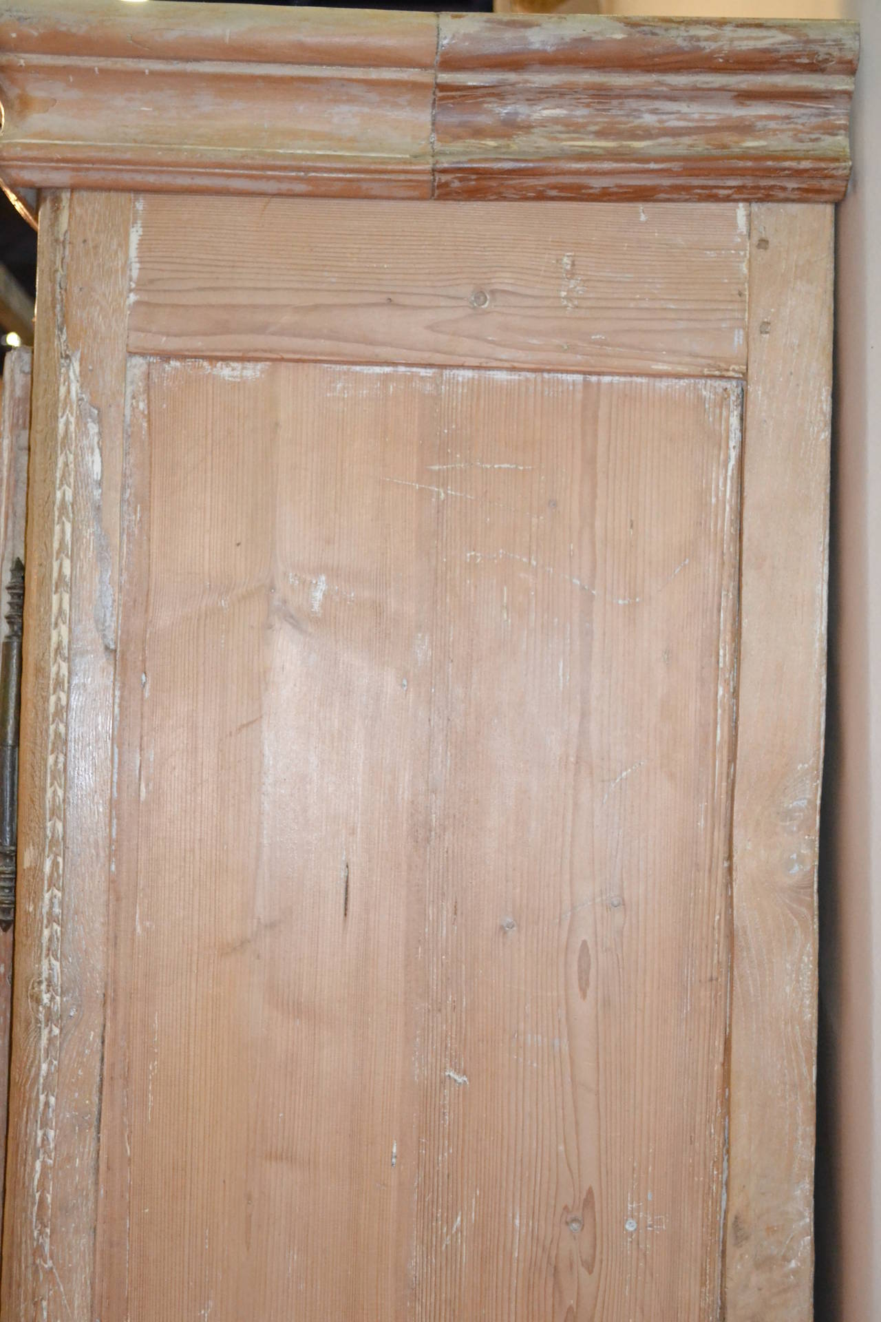 20th Century Pickled Carved Oak Normandy Armoire with Wire Scrim Doors for Display For Sale